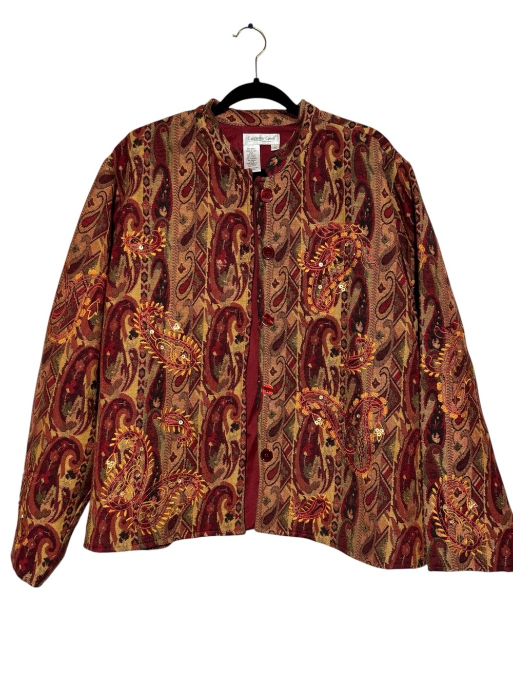 Coldwater Creek Tapestry Blazer Size XXL Sequin Embroidered Boho Artsy Fall